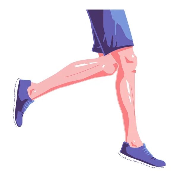 Löpare ben platt illustration på isolerad vit bakgrund. Blå sneakers. Vektorgrafisk designkoncept. — Stock vektor