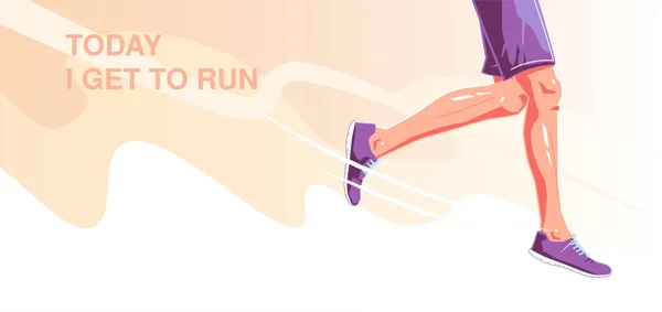 Hoy podré correr. Correr naturalmente. Concepto de estilo de vida saludable. Patas corredoras en el fondo. Sistema de ilustración de diseño gráfico plano vectorial — Vector de stock