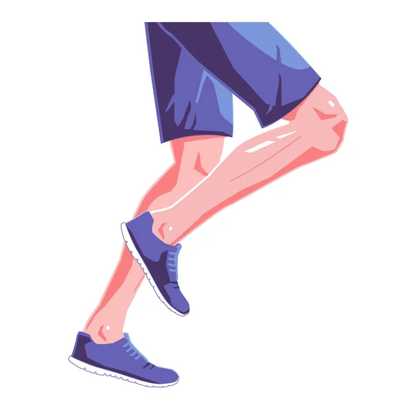 İzole beyaz arka plan üzerinde Runner bacaklar düz illüstrasyon. Mavi spor ayakkabılar. Vektör grafik tasarım konsepti. — Stok Vektör
