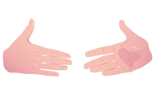 Deux mains plates avant la poignée de main. Concept vectoriel isolé sur fond blanc . — Image vectorielle