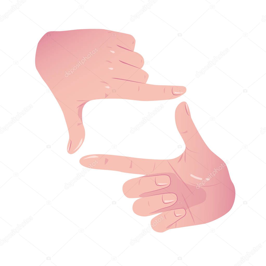Hands Frame Cropping Gesture. Flat Framing hands. Hands taking focus frame shooting like camera. Concept Isolated on white background.
