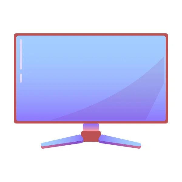 Počítačový monitor nebo displej na izolovaném pozadí, světlé ploché ikony v šeříkové a červené barvě — Stockový vektor