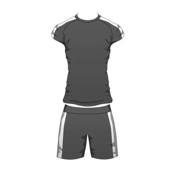 メンズスポーツアウトフィットスーツテンプレート、ランニングジムスポーツウェア、トラックスーツフィットネスTシャツやショートパンツ。ショート男性スポーツ衣類トレーニングのためのセット、実行します。ベクトル分離設計白地. — ストックベクタ