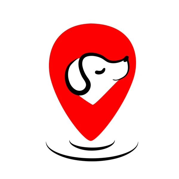 Mascotas planas gps logo design. Perro mapa marcador vector. La caminata de animales se encarga de la ubicación. Signo de navegación para aplicación web de mascotas. Lindo cachorro feliz — Archivo Imágenes Vectoriales