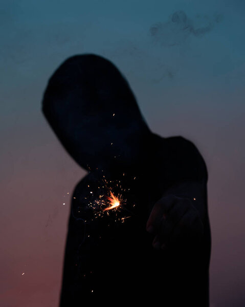 Person Holding Sparkler Silhouette
