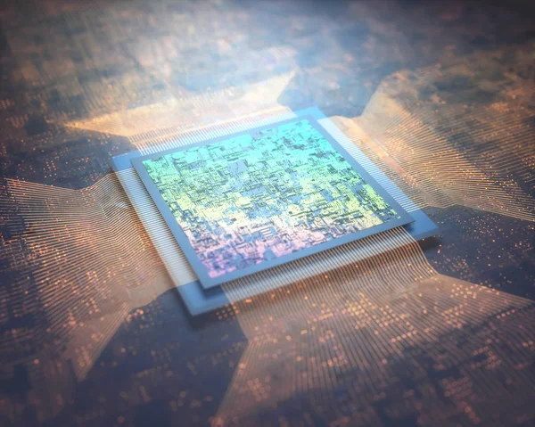 Microprocessor Microchip Verbinding Met Printplaat Abstract Begrip Afbeeldings Macro Nano — Stockfoto