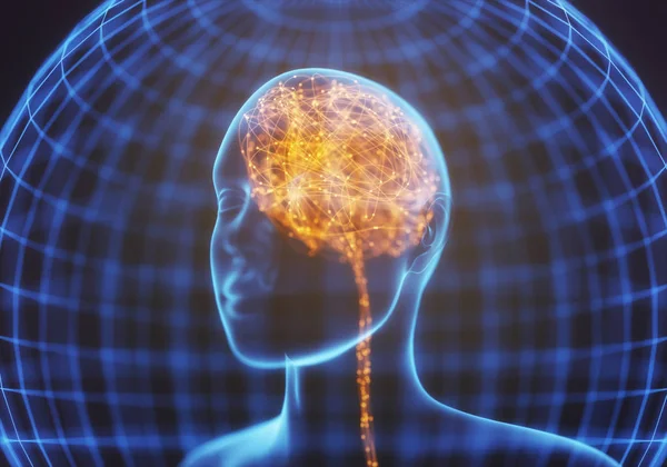 Işını Baş Insan Beyninin Sinirsel Bağlantılar Elektrik Darbeleri Kavramı Içinde — Stok fotoğraf