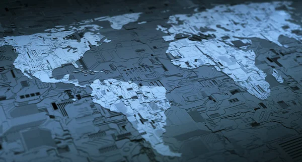 Ψηφιακό Κόσμο Τρισδιάστατο Σχήμα Παγκόσμιο Χάρτη Των Ηλεκτρονικών Και Ψηφιακών — Φωτογραφία Αρχείου