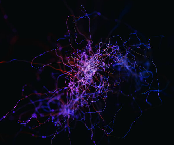 3D illustration. Abstract neurons concept interconnected with electrical pulses.