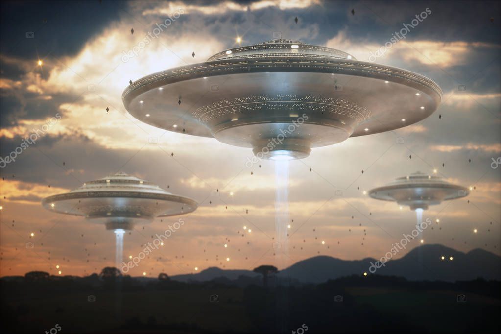 Invasión de naves espaciales alienígenas. Cielo lleno de naves nodrizas