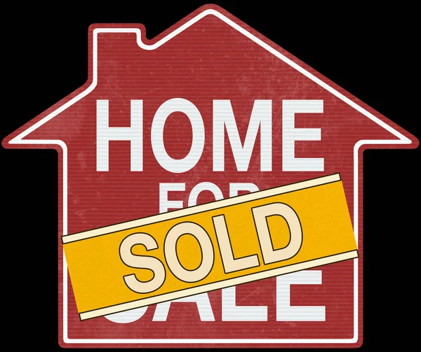 のイラスト 赤での販売のための家と黒の背景の上の黄色で販売のサイン クリッピング パスを含める — ストック写真