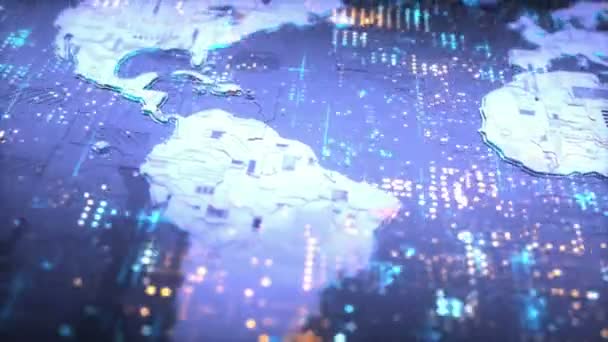 Digitální svět, 3d mapa světa tvar elektronických a digitálních signálů, koncepčně představující technologie světě. Cloud computingu, internet, připojení, digitální komunikace, sociální sítě. - Stock záběr