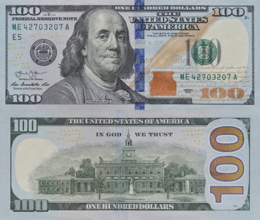 Görüntü yeni yüz doları bill ön ve arka açıklayıcı kullanım içindir. Kavramı ekonomi ve Amerikan Doları.