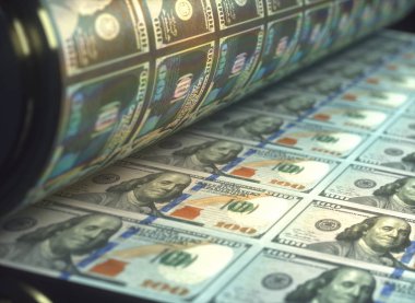 Bize dolar faturaları yazdırma. ABD ekonomisi, satın alma ve banknot olarak dünya çapında satış kavramı. Küresel finans ve iş.