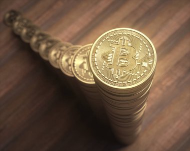 Cryptocurrency bitcoin iş. Yükselen dijital sikke yığını. Dijital para Satım eşten eşe. Mali iş kavramı.