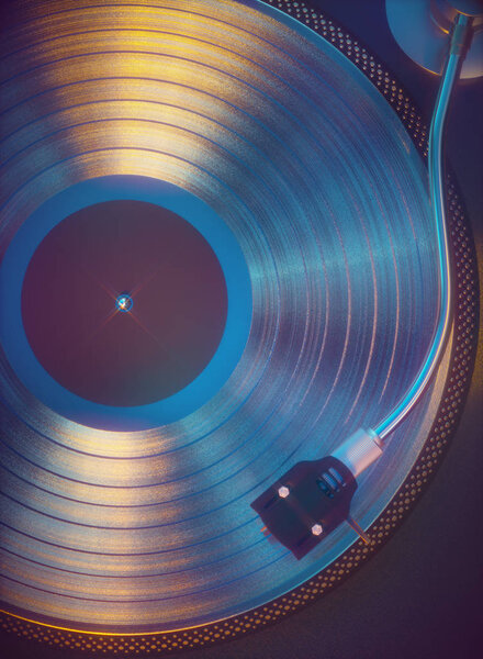 Colorful vinyl record from above. Retro music concept analog sound.