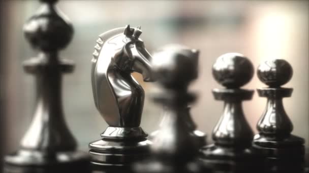 Cavaleiro Destaque Pedaços Jogo Xadrez Imagem Com Profundidade Campo Rasa — Vídeo de Stock