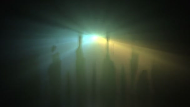 Silhouet Van Een Samenwerking Met Achtergrondverlichting Kleurrijke Volume Licht Projecteren — Stockvideo