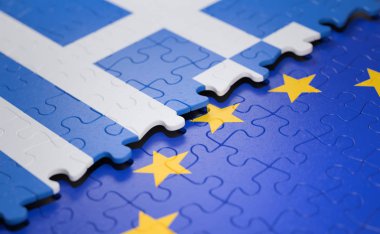 Yunanistan'ın ve siyaset ve Ekonomik Birliği'nin kavram bulmaca parça şeklinde Avrupa Birliği bayrağı.