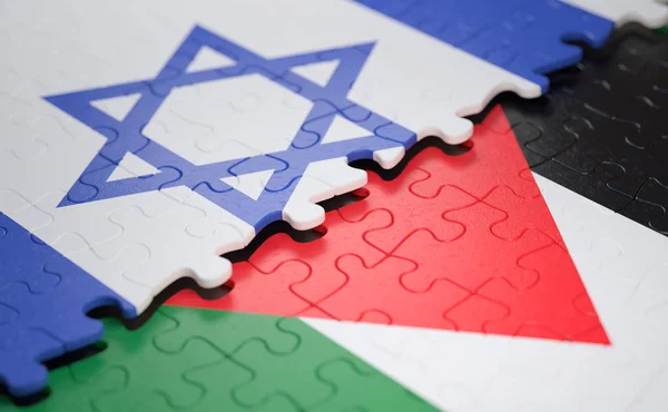 Bandeira Israel Bandeira Palestina Peças Quebra Cabeça Conceito Conflito Fronteiras — Fotografia de Stock