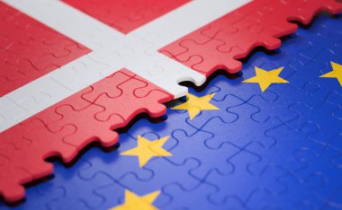 Danimarka ve siyaset ve Ekonomik Birliği'nin kavram bulmaca parça şeklinde Avrupa Birliği bayrağı.