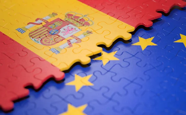 Vlajka Španělska Evropské Unie Formě Skládačky Pojetí Politiky Hospodářské Unie — Stock fotografie