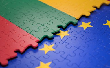 Litvanya ve siyaset ve Ekonomik Birliği'nin kavram bulmaca parça şeklinde Avrupa Birliği bayrağı.