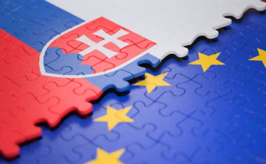 Slovakya ve siyaset ve Ekonomik Birliği'nin kavram bulmaca parça şeklinde Avrupa Birliği bayrağı.