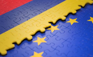 Romanya ve siyaset ve Ekonomik Birliği'nin kavram bulmaca parça şeklinde Avrupa Birliği bayrağı.