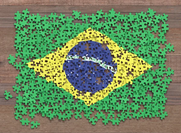 Σημαία Της Βραζιλίας Αποδιοργανωμένη Κομμάτια Ενός Παζλ — Φωτογραφία Αρχείου
