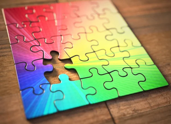 Colored Puzzle One Missing Piece Lack Part Gives Rise Colors — Stock Photo, Image