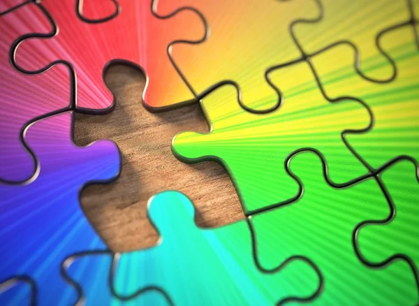 Colored Puzzle One Missing Piece Lack Part Gives Rise Colors — Stock Photo, Image