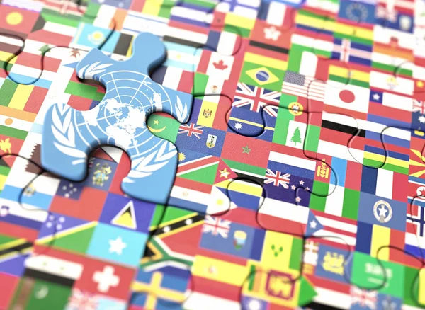 Concept Puzzle Several Flags World United Nations Highlighted Piece — Stock Photo, Image