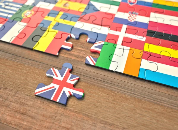 Brexit Így Európai Unió Képviseli Puzzle Darabkái Egyesült Királyság — Stock Fotó