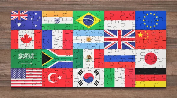 Puzzle Darab Formájában G20 Országok Zászlói — Stock Fotó