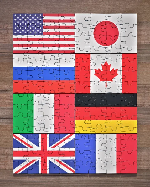 Puzzle Darab Formájában Országok Zászlói — Stock Fotó