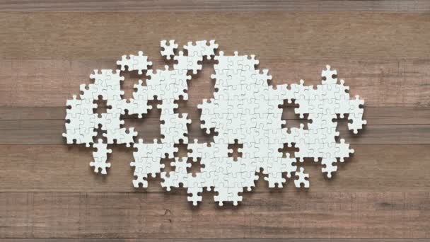 Puzzle Bianco Animazione Assemblaggio Dei Pezzi Metà Finale Del Video — Video Stock