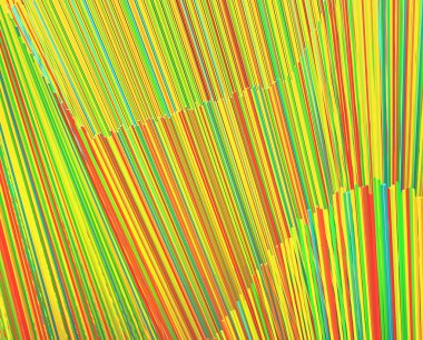 Rastgele renkli çubuklar ile 3d yapıda soyut geometrik görüntü.