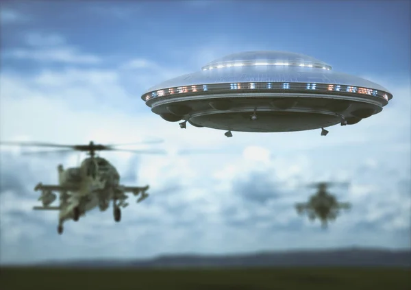 Militära Helikoptrar Som Fångar Upp Ett Oidentifierat Flygande Föremål Begreppet — Stockfoto