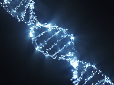 Deoksiribonükleik asit (Dna), genetik kod taşıyan moleküldür. 3D çizim, bilim kavramı görüntü.