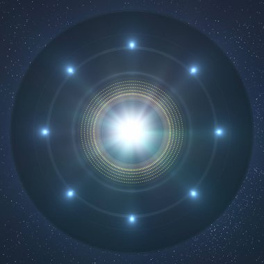 Tanımlanamayan uçan nesne - Ufo. Aşağıdan uzay gemisine görüntüleyin. Uzaylılar tarafından kaçırılma kavramı. kırpma yolu ile 3D çizim.