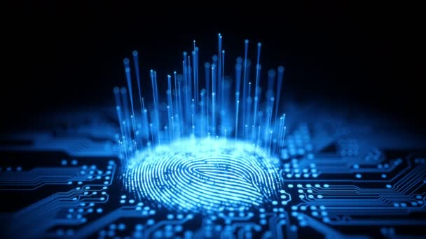 Fingerabdruck Gedruckte Schaltung Freigabe Von Binärcodes Mikrochip Konzept Und Datenverarbeitung — Stockvideo