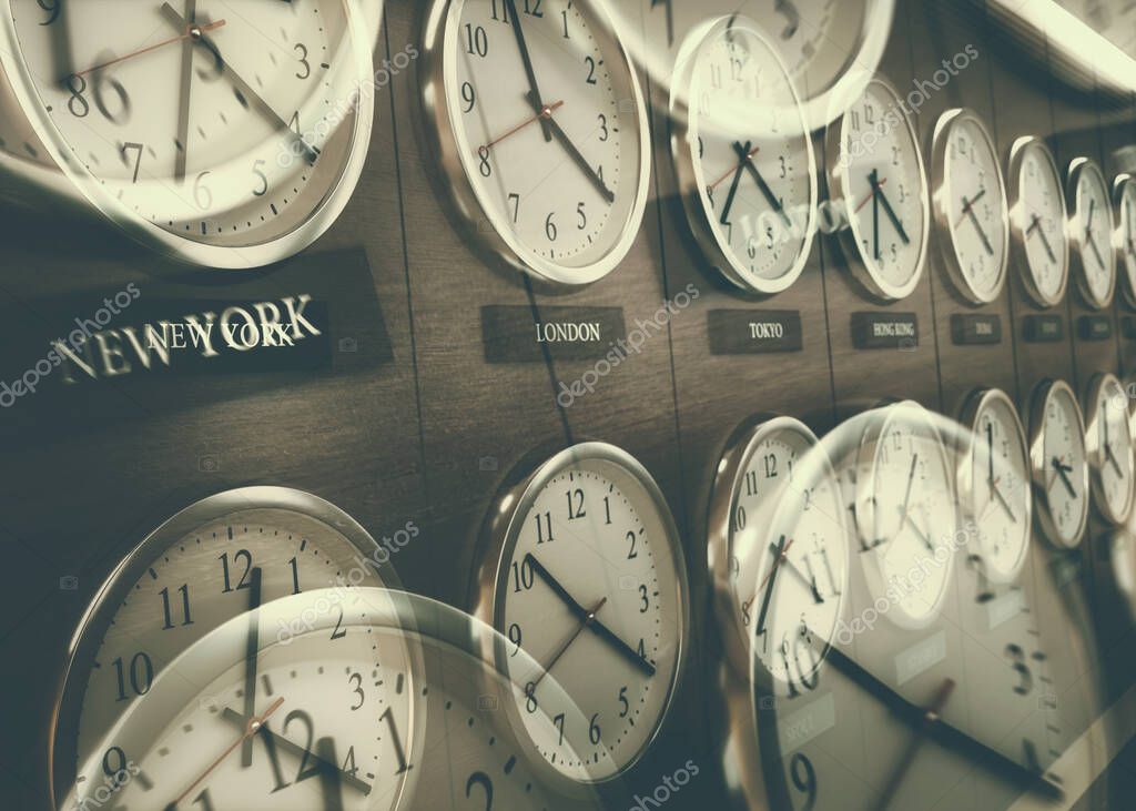 Reloj Zona Horaria Mundial Relojes Pared Mostrando Hora Todo Mundo