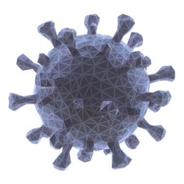 Covid-19, Coronavirus, 3D çizim çokgen kavramsal yapı. Kırpma yolu dahil.