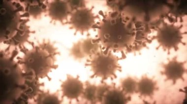 Covid-19, Coronavirus. Birçok covid-19 virüsü insan organizmasını enfekte ediyor. Virüsün insan hücrelerindeki görüntüsünü algıla.