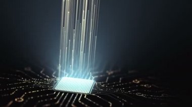 Yapay zeka, mikroçip bağlantıları, elektrik sinyalleri ve ikili kodlar..