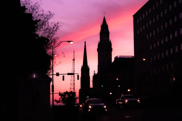 Silhouette der Stadt bei Sonnenaufgang nashville tn — Stockfoto