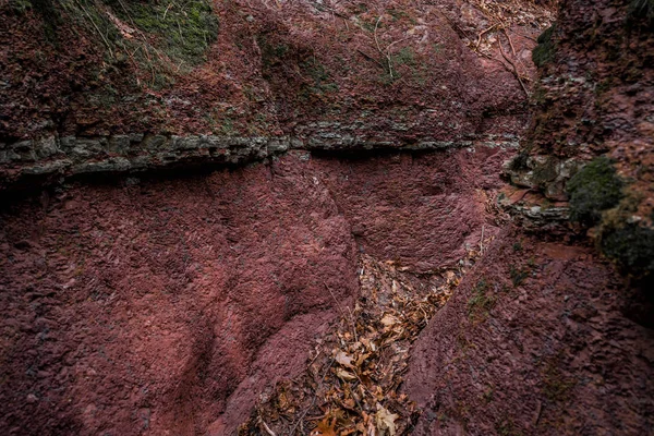Rudá skála nádherná voda z kaňonu v divokém lese — Stock fotografie