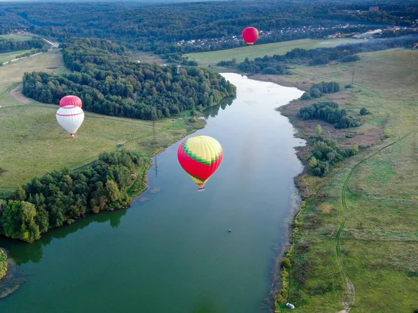 Panorama Vuelo Globo Clima Claro Atardecer Desde Una Altura Por — Foto de Stock