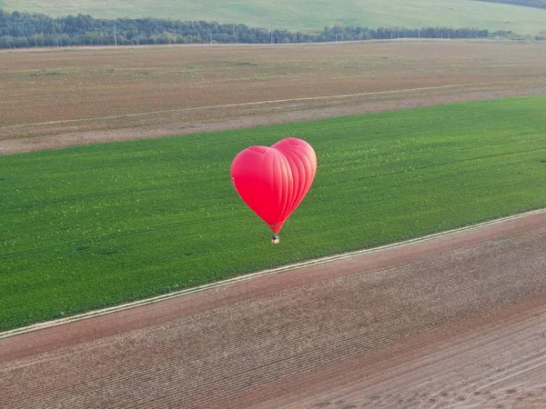 Panorama Ballon Flyvning Klart Vejr Ved Solnedgang Fra Højde - Stock-foto